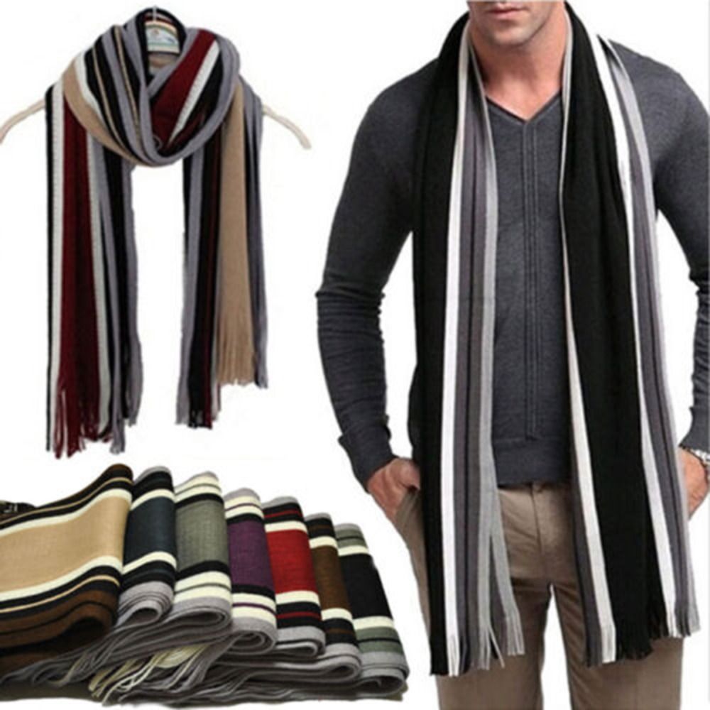 Muffler Men Wool - Kaşmir Erkek Çizgili Eşarp Moda Kalın