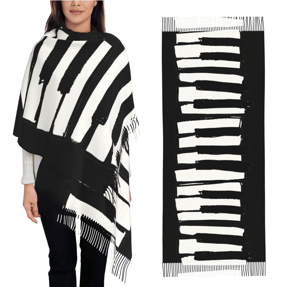 Pashmina Wrap Large - Minimalist Piyano Tuşları Desenli Kadınlar İçin