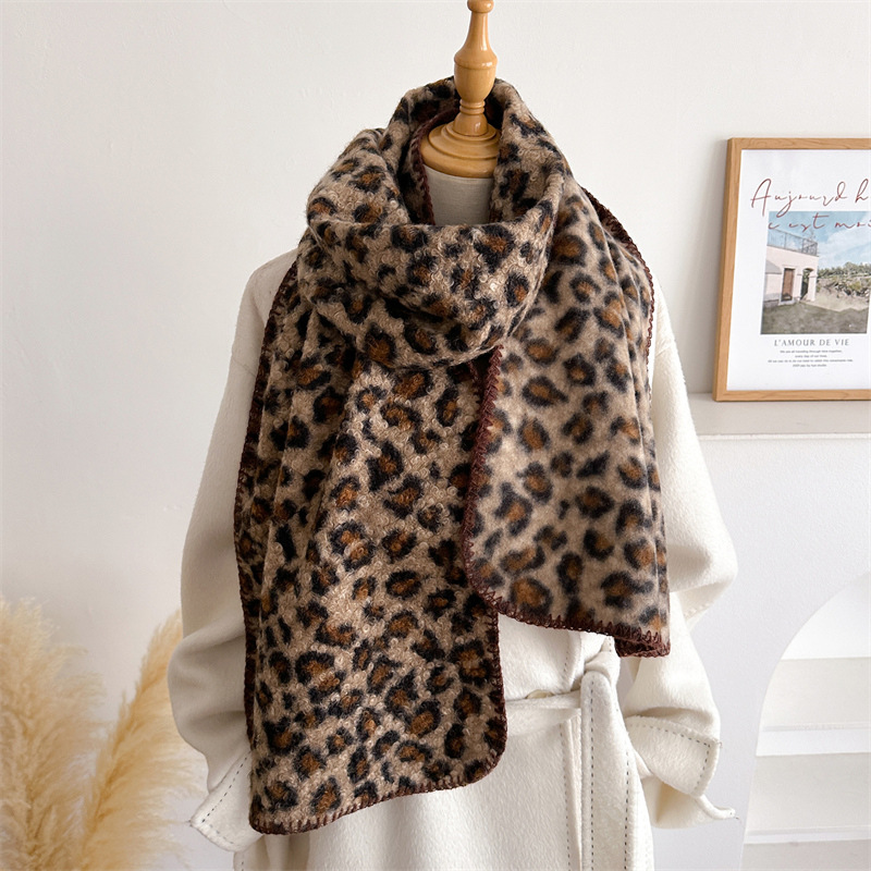 Pashmina Wrap Large - Sonbahar Kış Leopar Desenli Eşarp Kadın