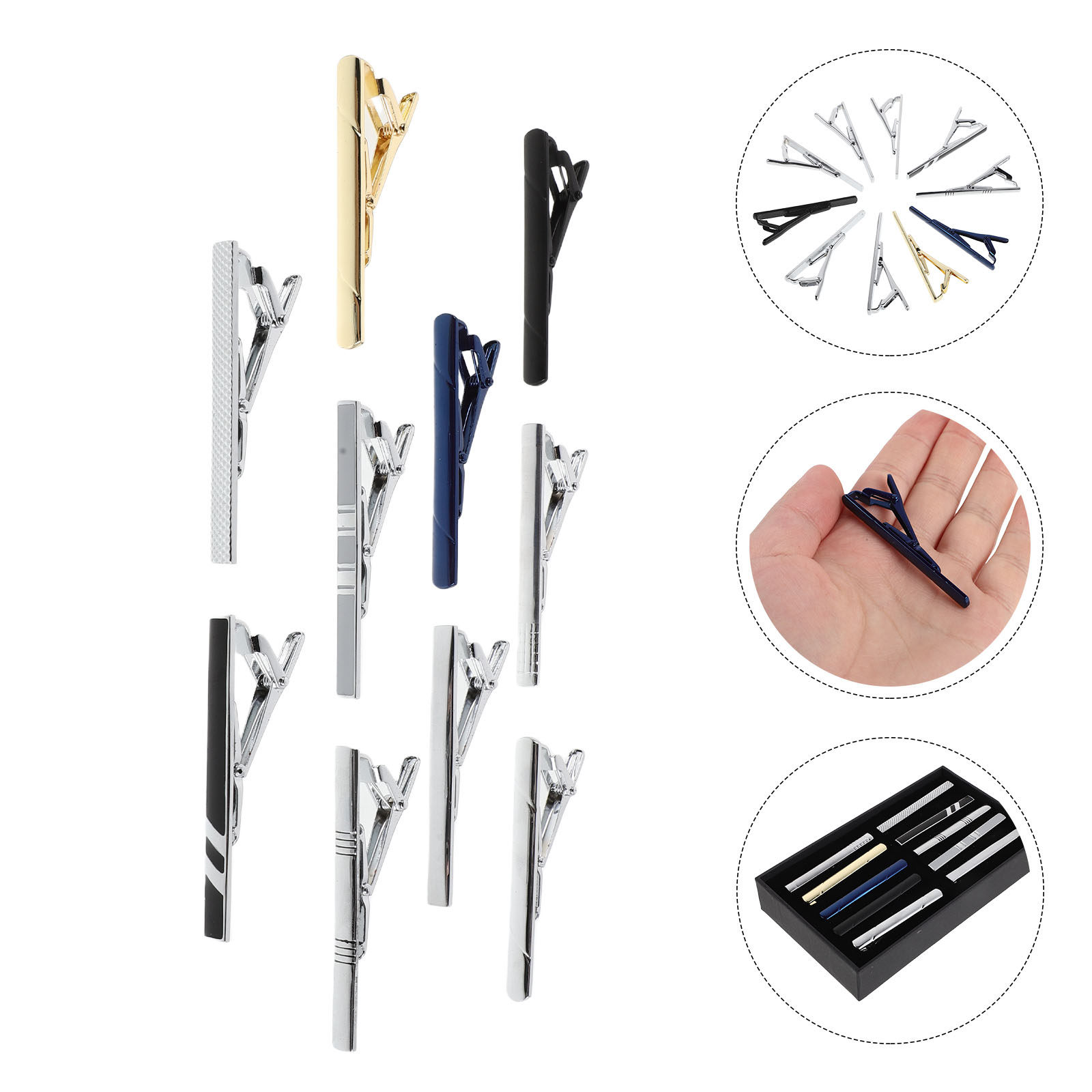 Tie Bar Set Gift - 10 Adet Erkek Kravat Klipsi Seti,