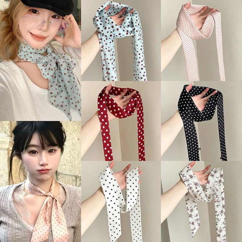Face Scarf Mask - Puantiyeli Çiçek Desenli İpek Eşarp İnce