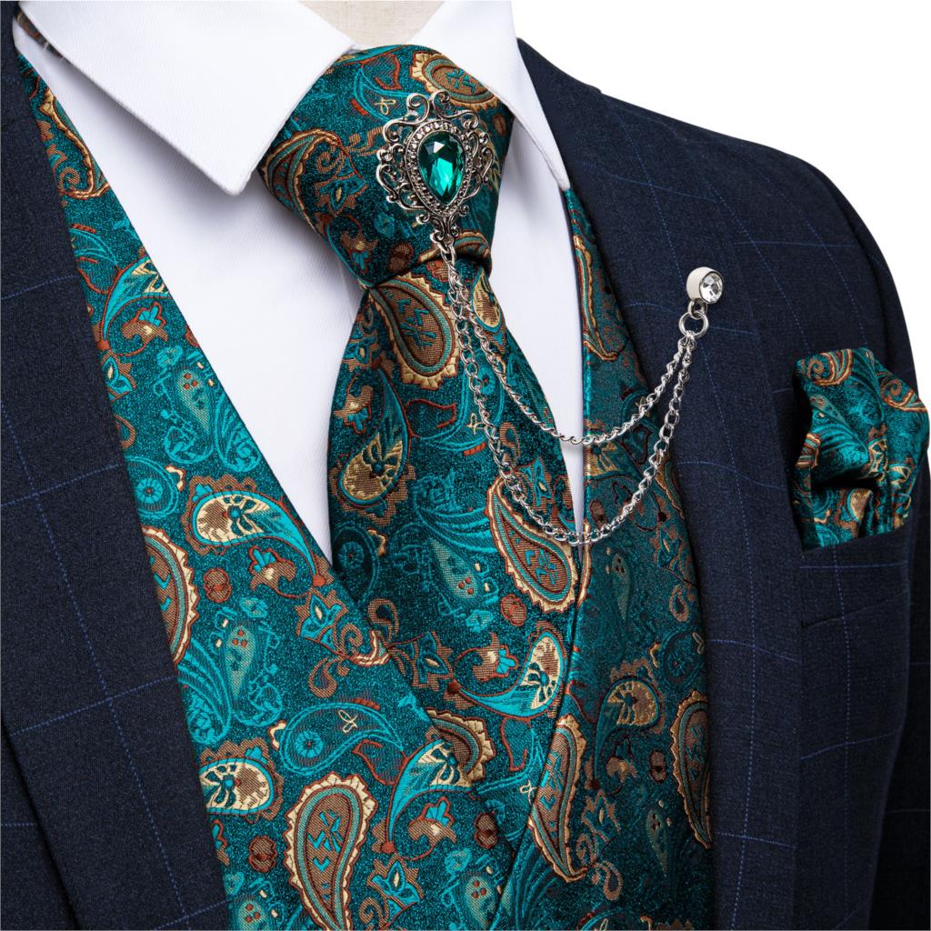 Pocket Square Set - Yeni Teal Yeşil Paisley Resmi Elbise